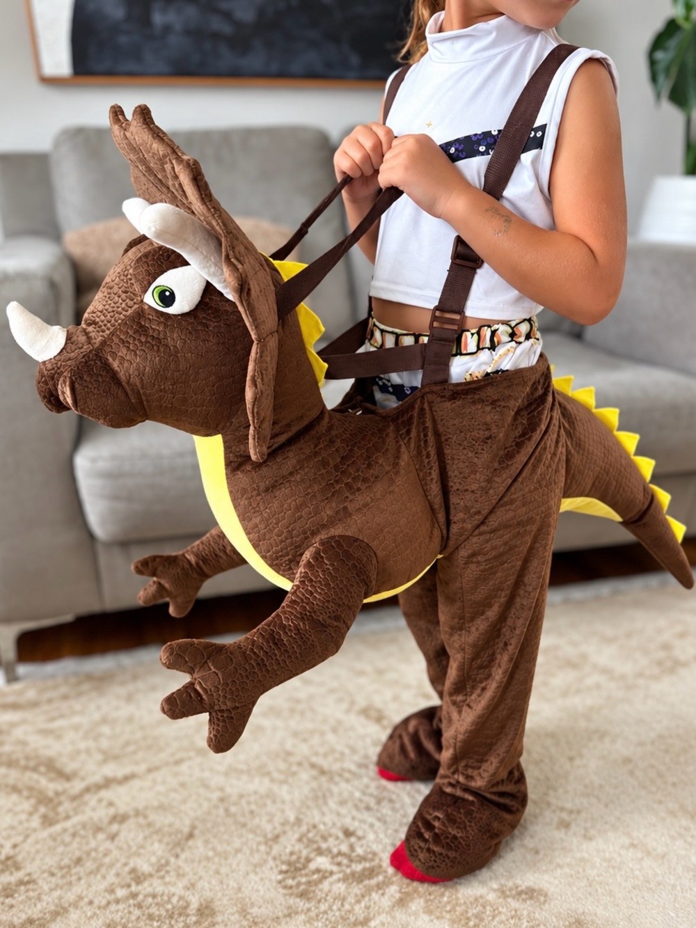 Kids Brown Triceratops Ride-On Costume - Picture 3 of 4